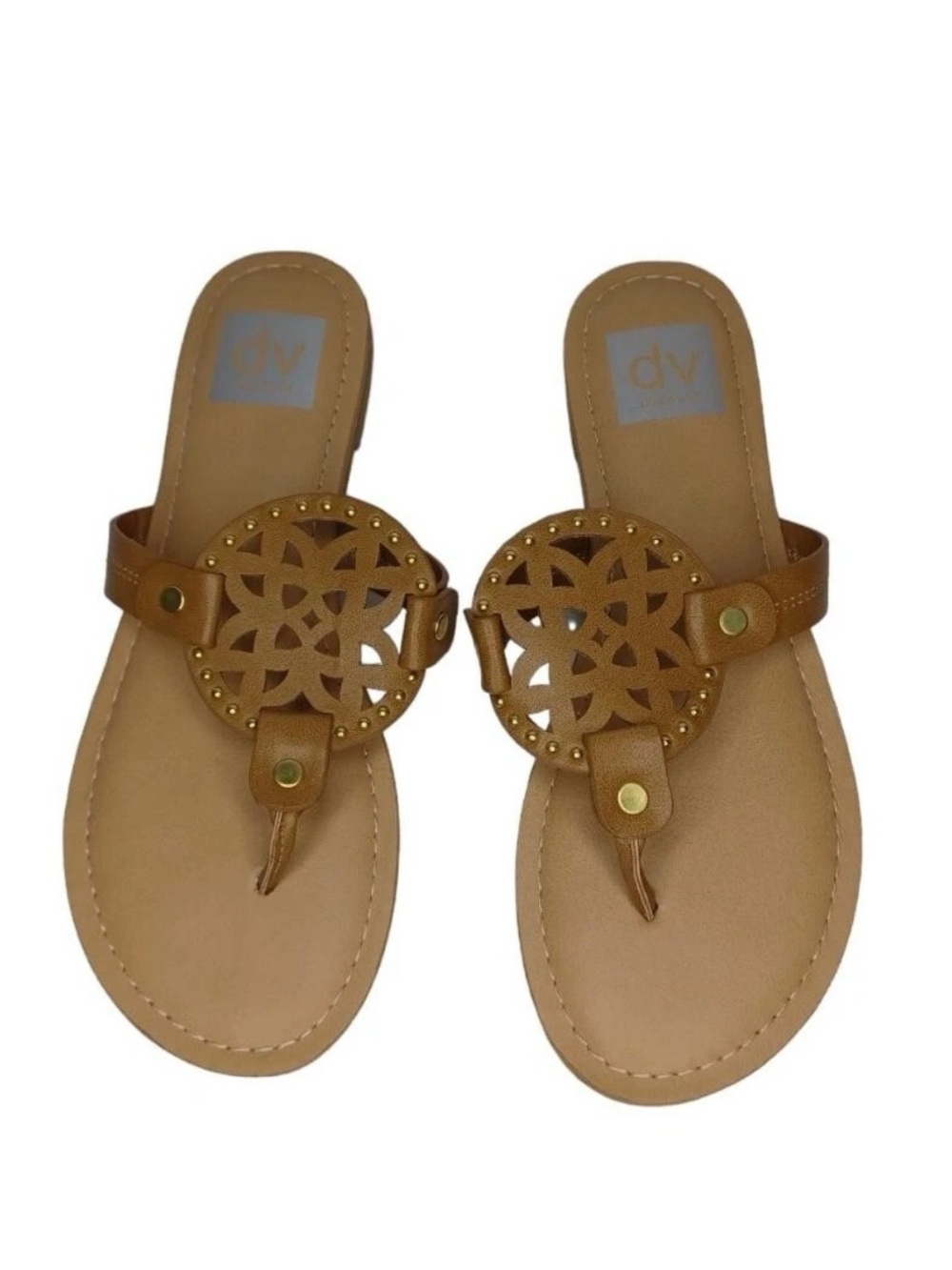 DV by Dolce Vita Tan Leather Circle Cutout Thong Sandals